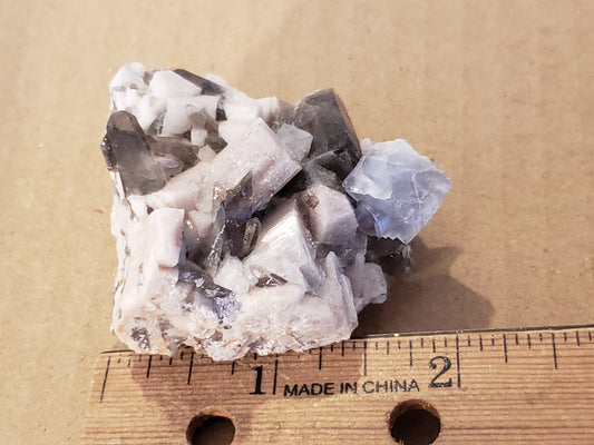 Fluorite Smoky quartz with microcline