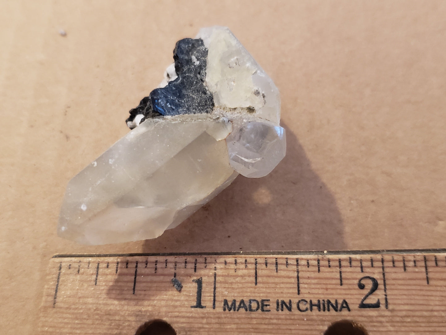 Topaz on Quartz crystal w Schorl