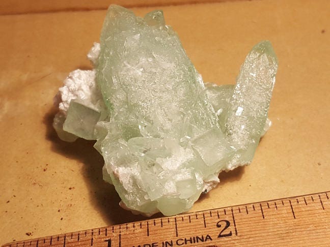 Green Apophyllite (Fluorapophyllite) with Stilbite specimen