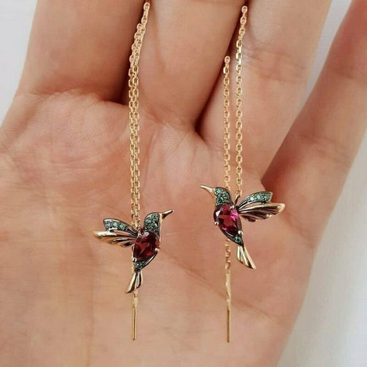 Hummingbird Drop Crystal Earrings RED