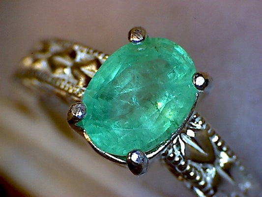 Emerald Engraved Shank Ring