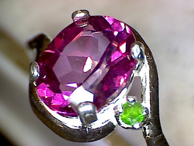 Pink Topaz with Tsavorite Crescent Ring